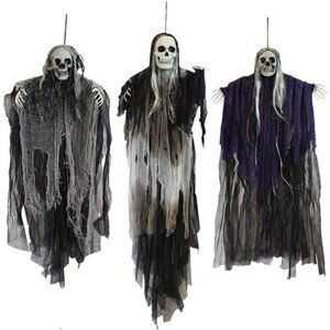 3 Pack Hanging Skeleton Ghost Decorations - Adjustable Grim Reaper Outdoor Decor